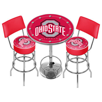 Ohio State University Scarlet Game Room Combo-2 Stools With Back and Table