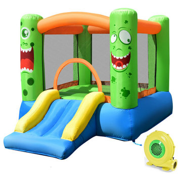 Costway Inflatable Castle Bounce House Kids Playhouse with Slider & 580W Blower