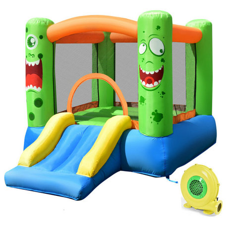 Costway Inflatable Castle Bounce House Kids Playhouse with Slider & 580W Blower