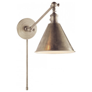 Boston Library Wall Sconce With Plug, 1-Light, Antique Nickel, 11"H