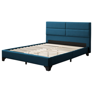 CorLiving Bellevue Upholstered Panel Bed, Queen, Ocean Blue