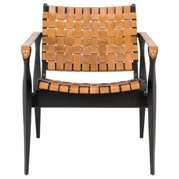 Safavieh Couture Dilan Leather Safari Chair, Black/Brown