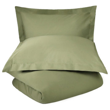 Luxury Cotton Blend Duvet Cover and Pillow Shams, Sage, King/California King