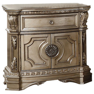 Wooden Nightstand With a Drawer, Antique Champagne