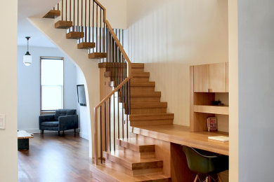 Staircase - mid-sized contemporary wooden l-shaped staircase idea with wooden risers