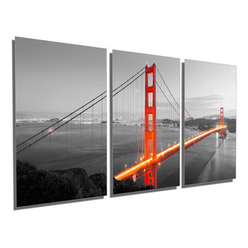 Sf Golden Gate Bridge, Metal Print Wall Art, 3 Panel Split, Triptych, 60x30