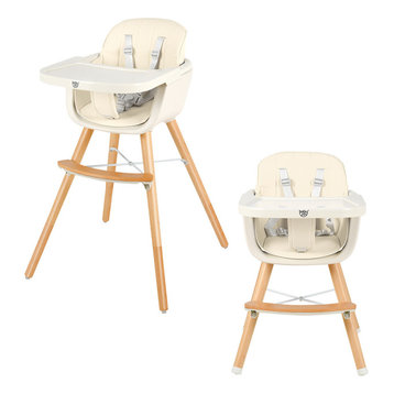 Babyjoy 3 in 1 Convertible Wooden High Chair Baby Toddler W/ Cushion Beige