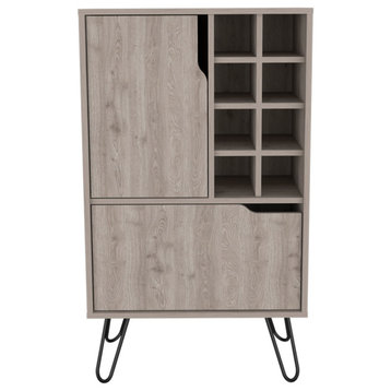 Sheffield L Bar Cabinet with 8 Wine Cubbies and Hairpin Legs, Light Gray