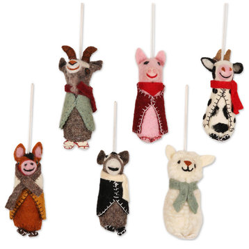 Novica Handmade Barnyard Bunch Wool Holiday Ornaments (Set Of 6)