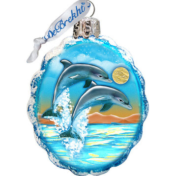 Keepsake Flower Dolphins Coastal Scenic Glass Ornament