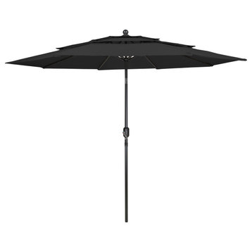 9.75ft Outdoor Patio Market Umbrella with Hand Crank and Tilt  Black