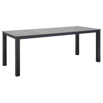 Patio Dining Table, Aluminum Frame & Faux Wood Top Slats, Brown Gray, 80"