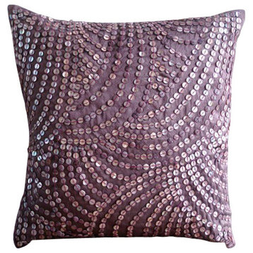 Mother Of Pearls Purple Art Silk 12"x12" Cushion Covers, Creeping Vines