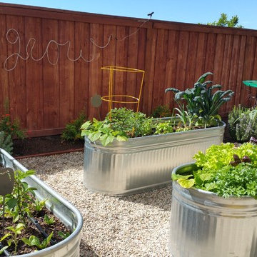 Feed troughs and kitchen garden