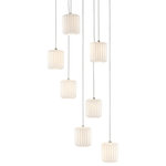 Currey & Company - Dove 7-Light Multi-Drop Pendant - The Dove 7-Light Multi-Drop Pendant has pleated shades made of pale ceramic that diffuse the light wafting through them. The indentions and ridges on the shades of the white pendant bring a textural feel to this luminary even though it is monochromatic. This fixture is among Currey & Company's introduction of cluster lights, which includes 1-light up to 36-light configurations.