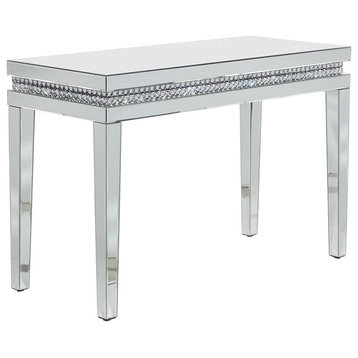 Contemporary Console Table, Rectangular Design With Reflective Glass Panels