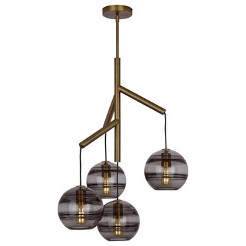 Sedona Contemporary Chandelier in Aged Brass and Transparent Smoke