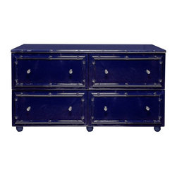 Worlds-Away - Emma 4-Drawer Lacquered Chest, Blue - Dressers