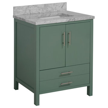 California 30" Bathroom Vanity, Sage Green, Carrara Marble
