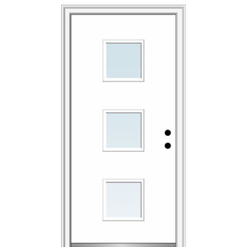 36"x80" 3 Lites Clear Left-Hand Inswing Primed Fiberglass Door, 4-9/16"