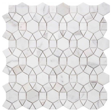 Mosaic Marble Circular Shape, Calacatta Biscuit White