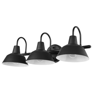 Barnyard 3-Light Matte Black Vanity Light with White Interior Shades