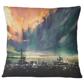 Abstract Sci fi City Watercolor Photography Throw Pillow, 18"x18"