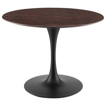 Modway Lippa 40" Round Modern Wood & Metal Dining Table in Cherry Walnut/Black
