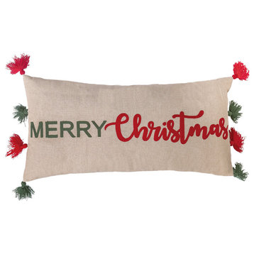 Merry Christmas Tassles Embroidered Pillow