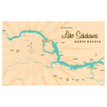 Lakebound Lake Sakakawea North Dakota Map Art Print, 12"x18"