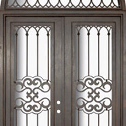 Tivoli 72x96 Forged Iron Steel Double Door and Half Round Transom - Front Doors