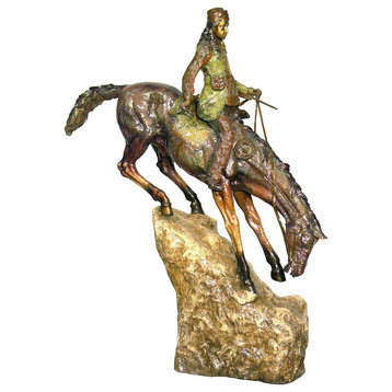 Western Rider Climbing off a Ledge Bronze Sculpture With Marble Base, Special Pa