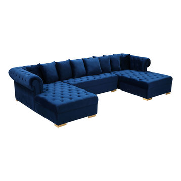 Presley Velvet 3-Piece Sectional, Navy