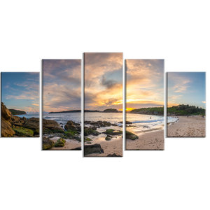 Landscape Glossy Metal Wall Art 60x32-5 Panels Diamond Shape Designart Blue Fort Nepean Road from Helicopter