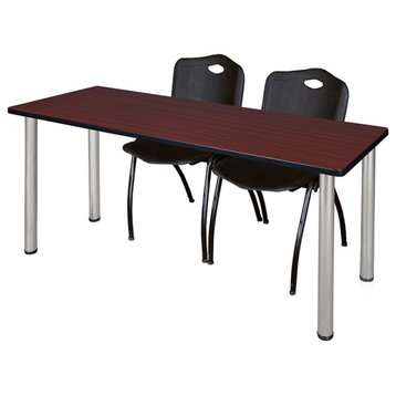 66" x 24" Kee Training Table- Mahogany/ Chrome & 2 'M' Stack Chairs- Black