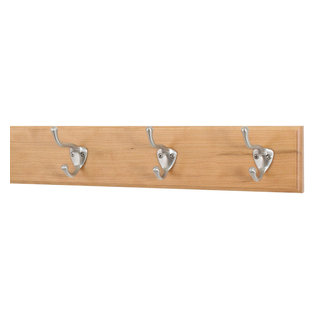 PegandRail Solid Cherry Wall Mounted Coat Rack with Satin Nickel Double Style Coat Hooks - Made in The USA (Cherry, 15 x 3.5 with 3 Hooks)