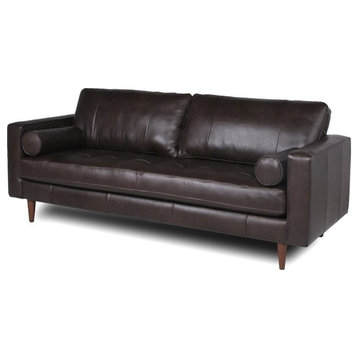 Stanton Leather Sofa With Tufted Seat And Back In Dark Brown