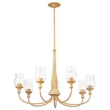 Melis 35.6" 7 Light Chandelier With Clear Glass, Warm Maple