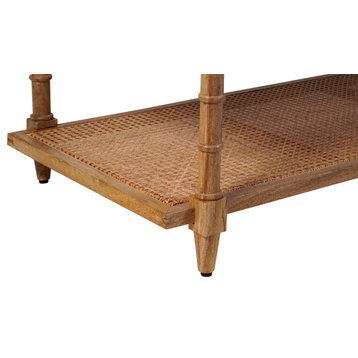 Chesterfield Wood & Cane Display Coffee Table With Turned Legs, Natural Mango
