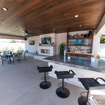 Modern Pool, Spa, Outdoor Cabana and Kitchen