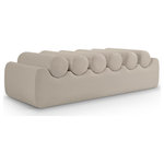 Meridian Furniture - Rumble Upholstered Bench, Taupe, 56" W x 22" D x 16.5" H, Vegan Leather - Discover the Rumble taupe vegan leather bench, featuring a sleek, soft feel that adds a touch of contemporary elegance to any room. This stylish bench offers six removable bolster pillow seats for enhanced comfort and versatility. Its modern design seamlessly blends with various decor styles, making it a versatile choice for your entryway, living room, or bedroom.