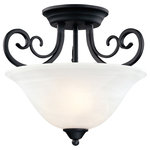 Hardware House - Hardware House Tuscany Semi Flush Ceiling Light, Textured Black - Sharp, stylish semi flush fixture is perfect with the alabasterglass and textured black finish. 2-light ceiling fixture with alabaster glassSemi flush mountUses 2 - 60W A19 medium bulbs (not included)SIZE: 14-1/2x12-1/2"FINISH: Textured Black