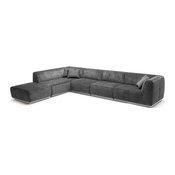 Lashay Modern Sectional Sofa and Ottoman, Gray Fabric