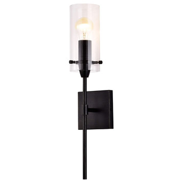 Una 1 Light Wall Sconce With Clear Glass Cylinder Antique Black Finish