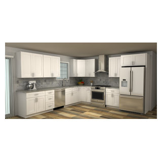 Modern White L-Shaped 12x12 Full Kitchen Set – PracticalCabinets