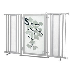 Fusion Gates - Fusion Gate with Ginkgo in Platinum Design, Satin Nickel, 60"-65" - Dog Gates