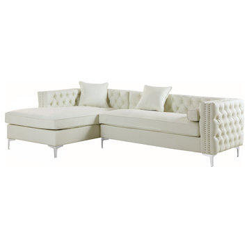 Contemporary Left Hand Facing Sectional Sofa, PU Leather Seat & Backrest, Cream
