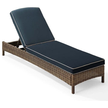 Crosley Furniture Bradenton Fabric Patio Chaise Lounge in Brown/Navy
