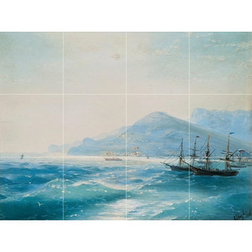 Tile Mural, Ships Near the Coast Backsplash Marble Matte