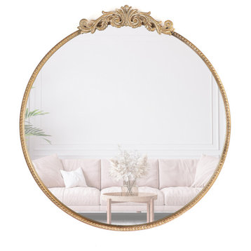 30"x31.5" Ornate Round Wall Mirror, Gold